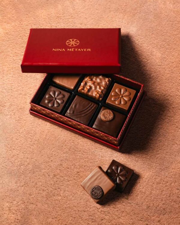 Boîte de 6 chocolats noir et au lait par Nina Métayer